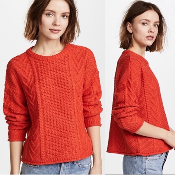 Madewell Sweaters - MADEWELL Red Cable Knit Sweater Pullover S